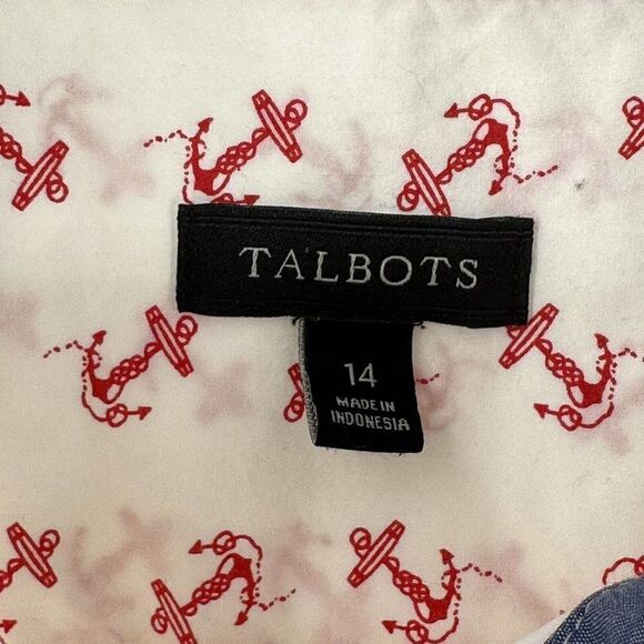 Talbots Button Up Shirt Womens Size 14 Long Sleeve White Anchor Pattern Cotton - Picture 7 of 7